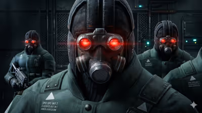 Three Spec Ops Unit 7 soldiers in full thermal gear crouch in the snow, waiting to ambush Akrid aliens during Lost Planet: Extreme Condition's opening sequence.