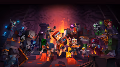 Minecraft Dungeons Official Key Art - Heroes vs. Mobs